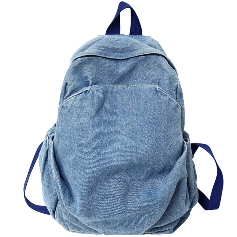 

Female High Street Fashion Denim Fabric Simple Daily Backpack Rucksack Teenager Korea Casual Leisure School Book Laptop Knapsack