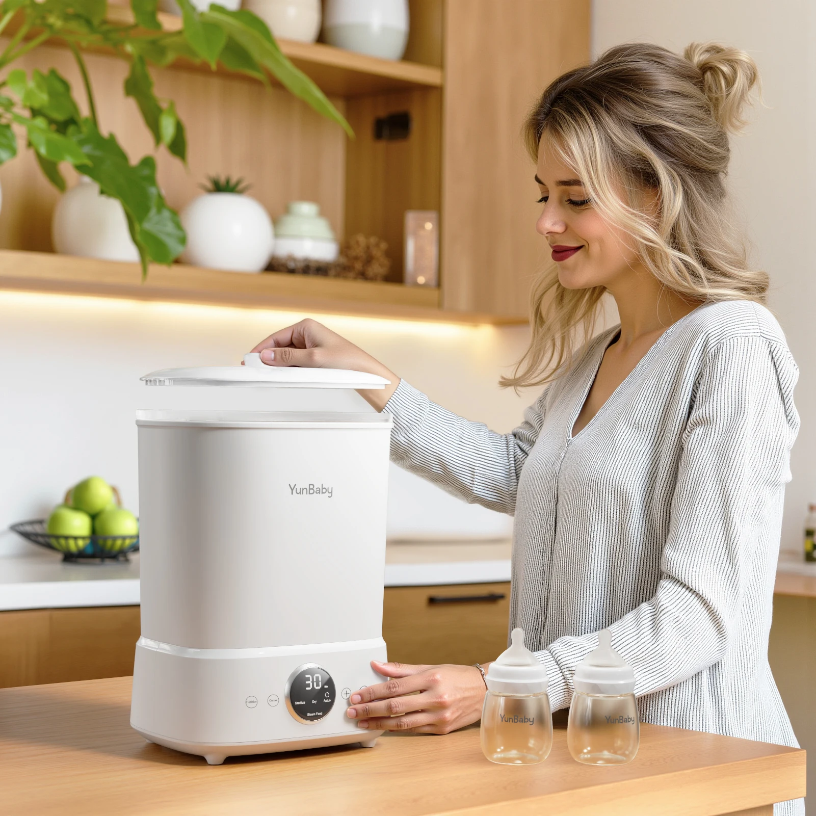 YunBaby Vaporizzatore e asciugatrice per biberon, per tutti gli articoli per bambini, accessori per biberon e tiralatte, controllo con un solo tocco, grande capacità