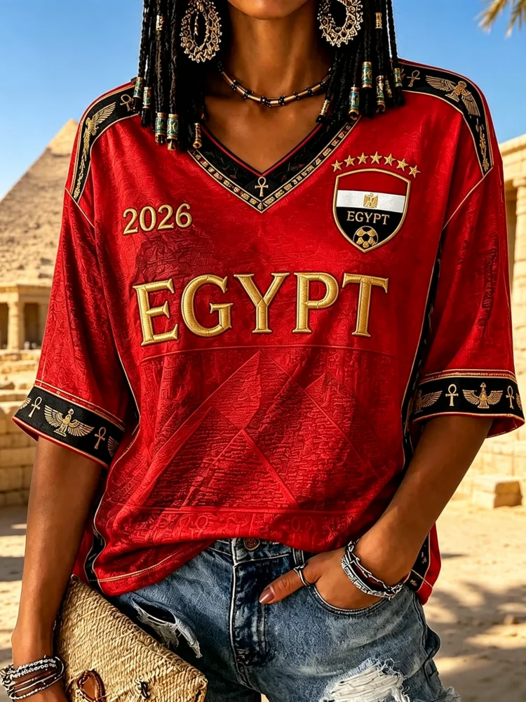 Image of 2026 Sommer Neu Ägypten 3D-gedrucktes Fußballtrikot Sport- und Alltags-Trainingskleidung Schnelltrocknendes Kurzarm-T-Shirt Familien- und Kinder-T-Shirts