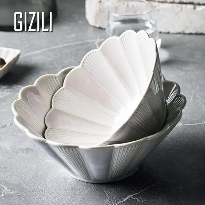 Ceramic Dinner Plates And Bowls Flower Shape Creative Japanese Retro Kiln Changed Tableware Dinnerware Set Plate Platos De Cena