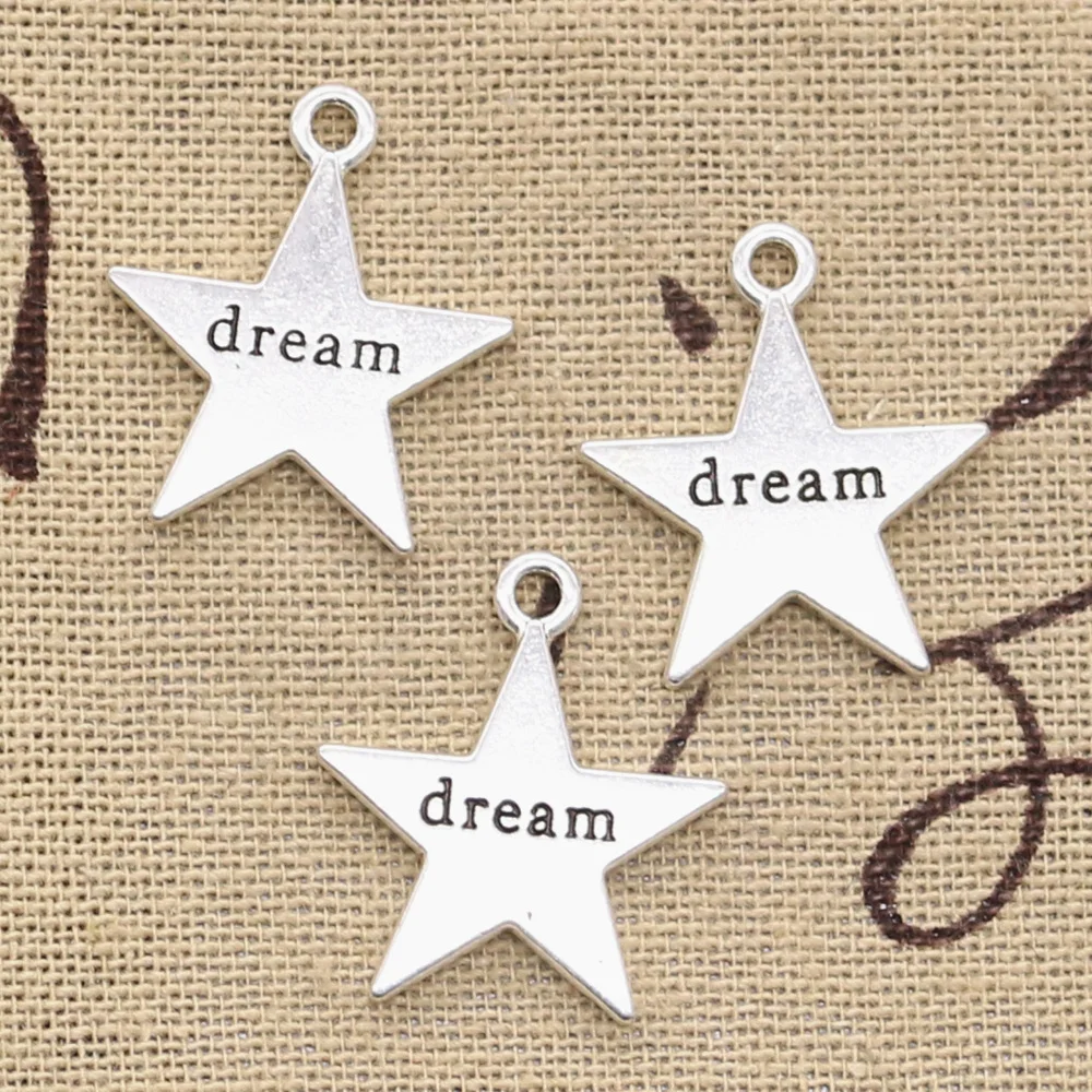 15pcs Charms Star Plates Dream 23x20mm Antique Bronze Silver Color Pendants Making DIY Handmade Tibetan Bronze Jewelry