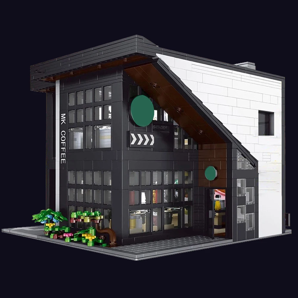 창의적인 도시 건축 거리 커피 하우스 빌딩 블록 조립 모델 조명 포함 DIY 교육용 퍼즐 장난감 선물