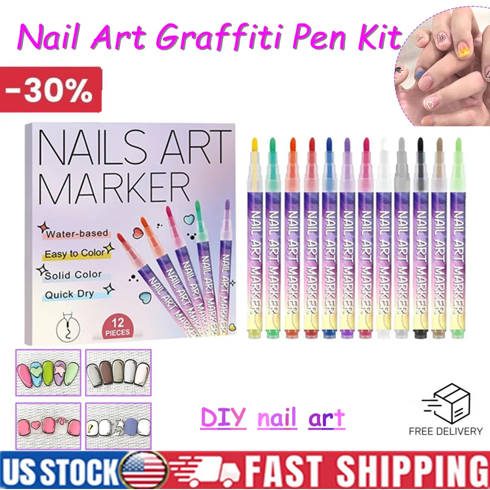 

HOT 12 Colors Nail Art Graffiti Pen Kit Home DIY Professional-Grade Nail Art Acrylic Painted Pen Kit Quick-drying Easy To Ues