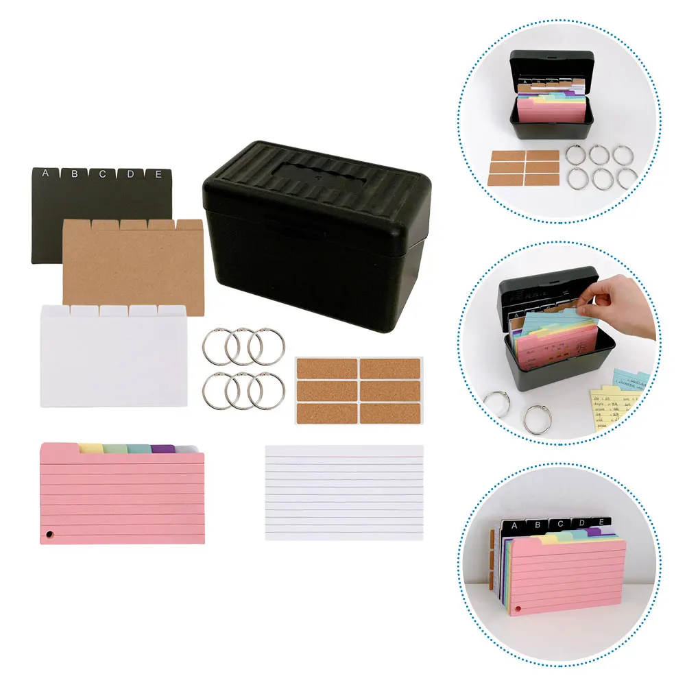 

1pcs Colorful Lined Index Cards Set Storage Box Note Organizer Ink Resistant Paper Study Office Use Transparent Data Storage