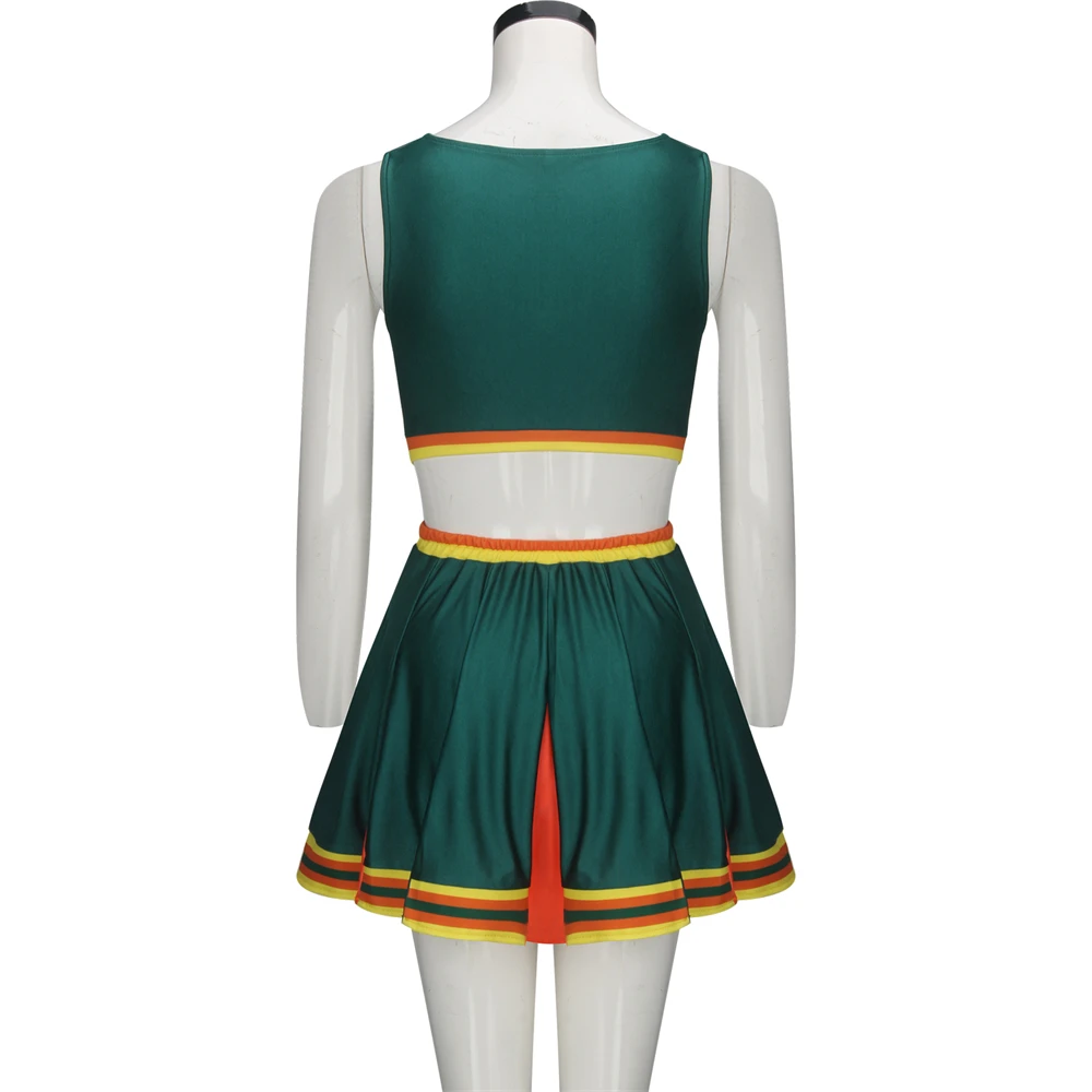 Bring it On Cheerleader Uniform Dark Green Clovers Printed Cheerleader Outfits Fancy Dress Tank Top Mini Skirt for Girls