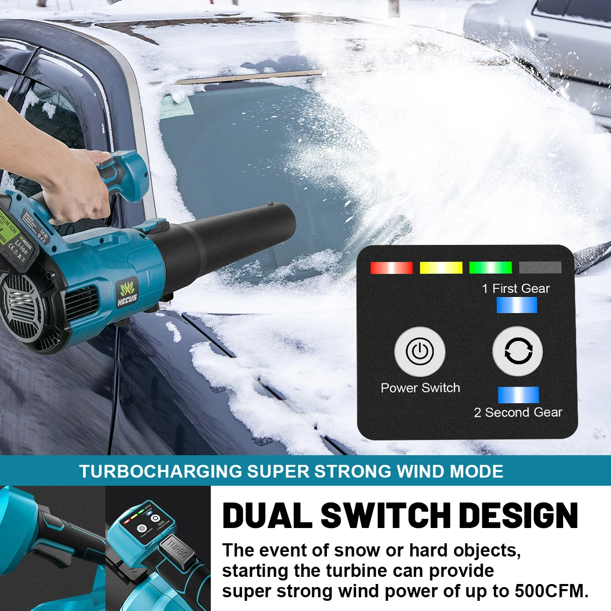 Brushless Electric Turbo Blower 2 Gears Cordless Leaf Blower Snow Blower Dust Blowing Cleaning Power Toos For Makita 18V Battery