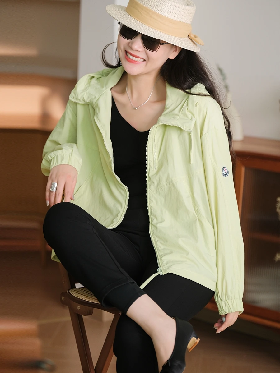 

Повседневная женская куртка на молнии с вышивкой, однотонная, с капюшоном из полиэфирного волокна, Long Sve Commute Sle, весна, лето, осень