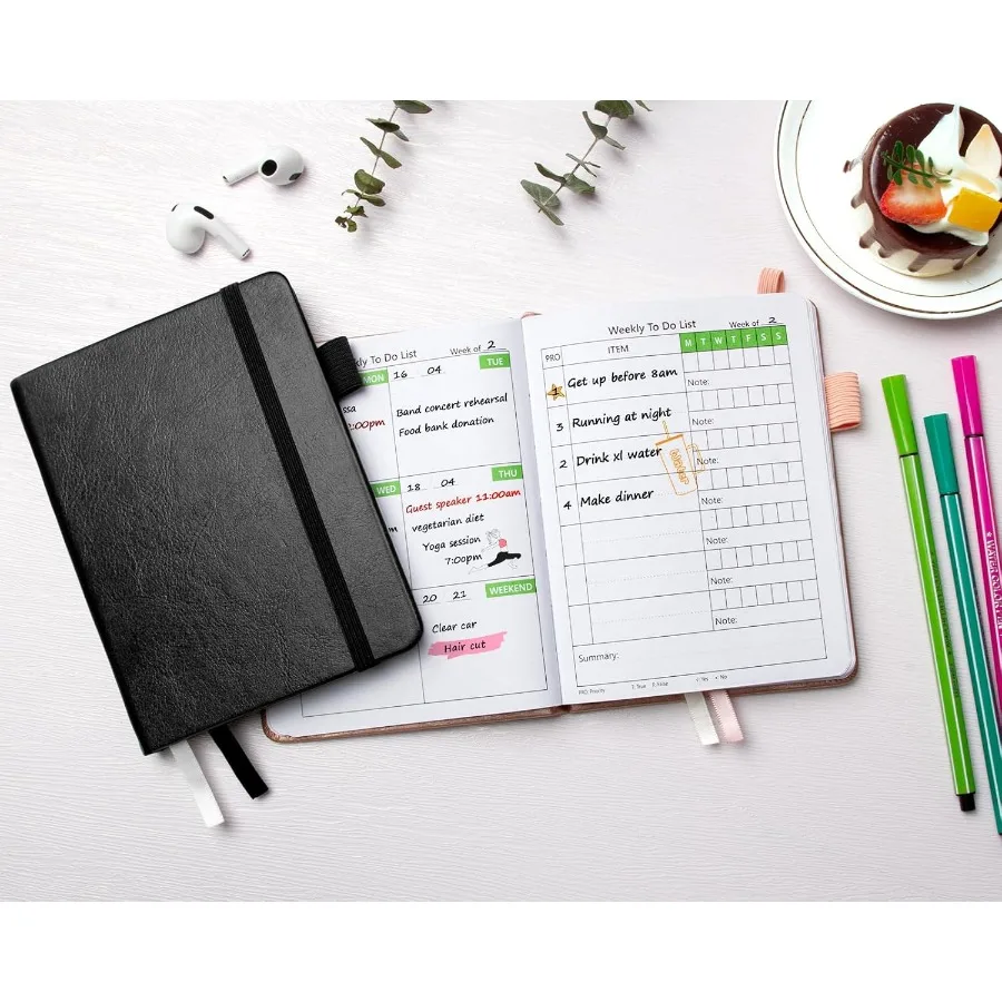 Wochenplaner mit Kalender 160 es Gewohnheiten Trar Jourl Organizers4,3"x5,8" tragbare Notizbücher