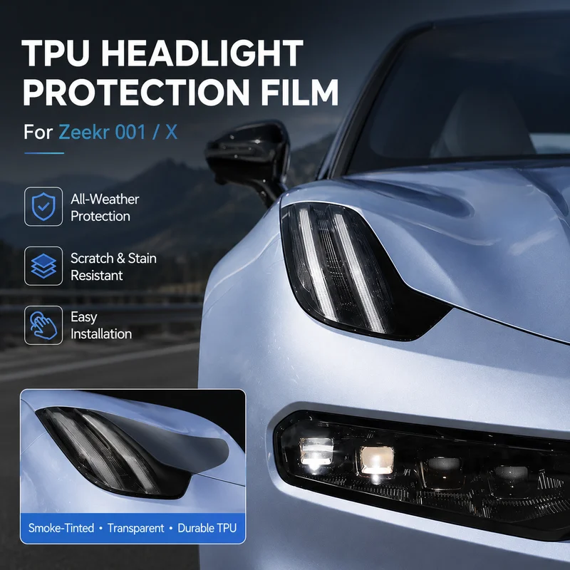 

TPU Headlight Protection Film For Zeekr 001/X - Smoke-Tinted, Transparent, Easy Installation, All-Weather Car Accessory