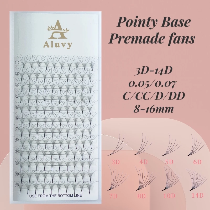 

Wholesale Handmade Small Tray 3D-14D Loose Premade Volume Fans Pointy Base Eyelash Extensions