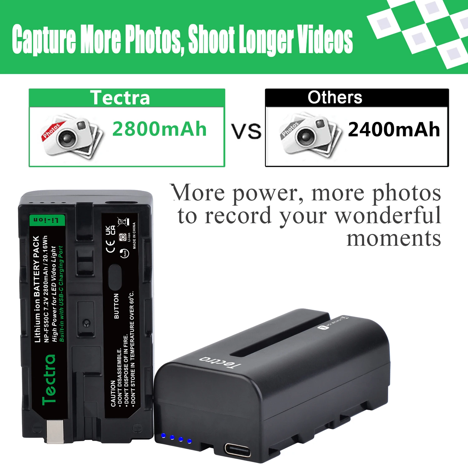 المدمج في نوع C ميناء الشحن لسوني ، NP-F550 ، NP-F570 ، F970 ، F750 ، LED ضوء الفيديو ، الإضاءة التصوير الفوتوغرافي ، البطارية