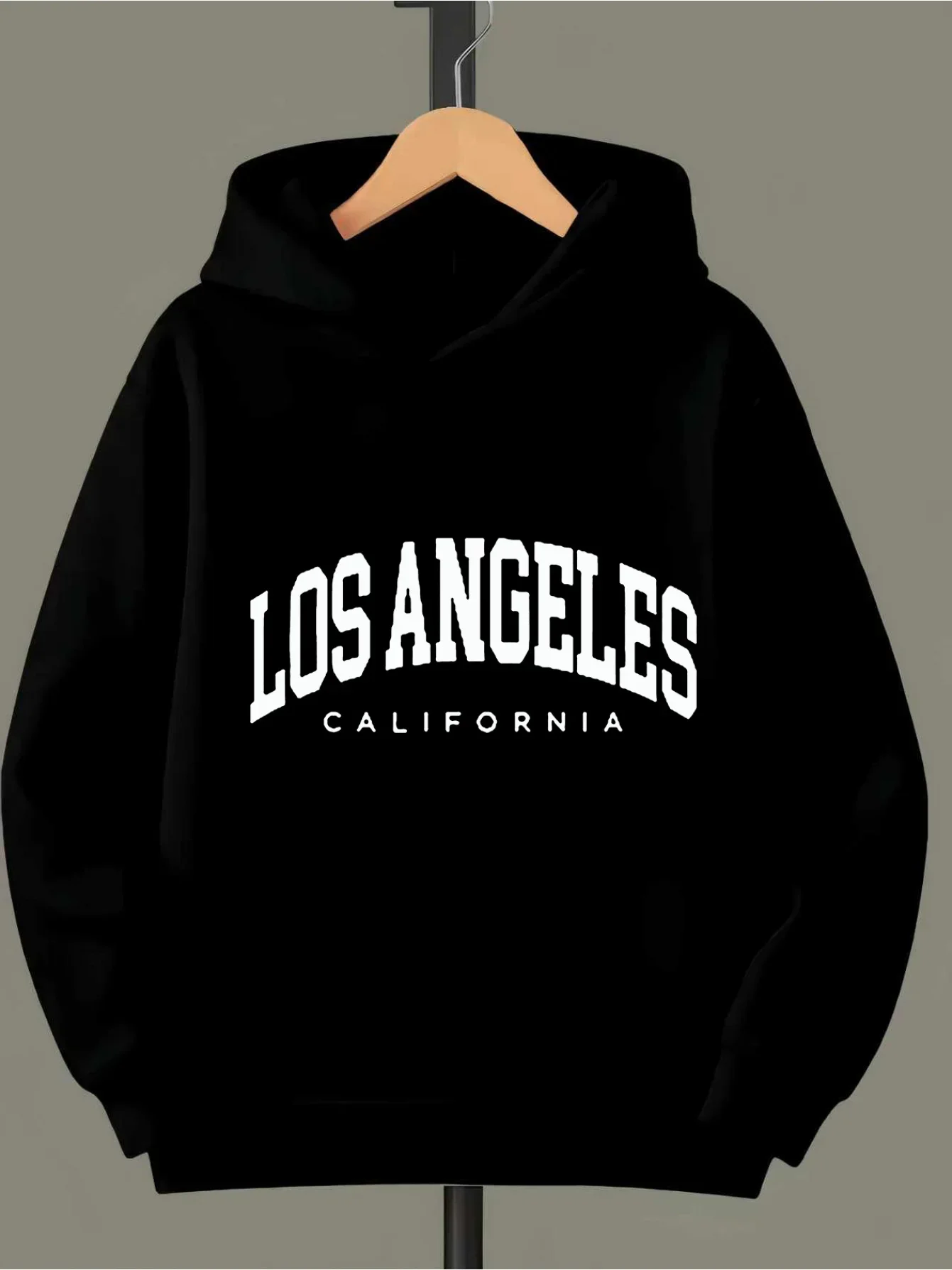 Kids Vintage Los Angeles California Hoodie Autumn Winter Fleece Lined Typography Graphic Print Long Sleeve Warm Pullover