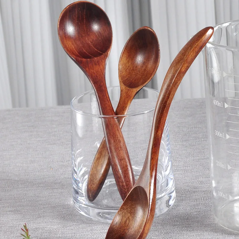 Wooden Soup Spoon Kitchen Bar Supplies Wooden for Honey Drinking Coffee Reusable Brown Handle For Eating Mixing Stirring Cooking