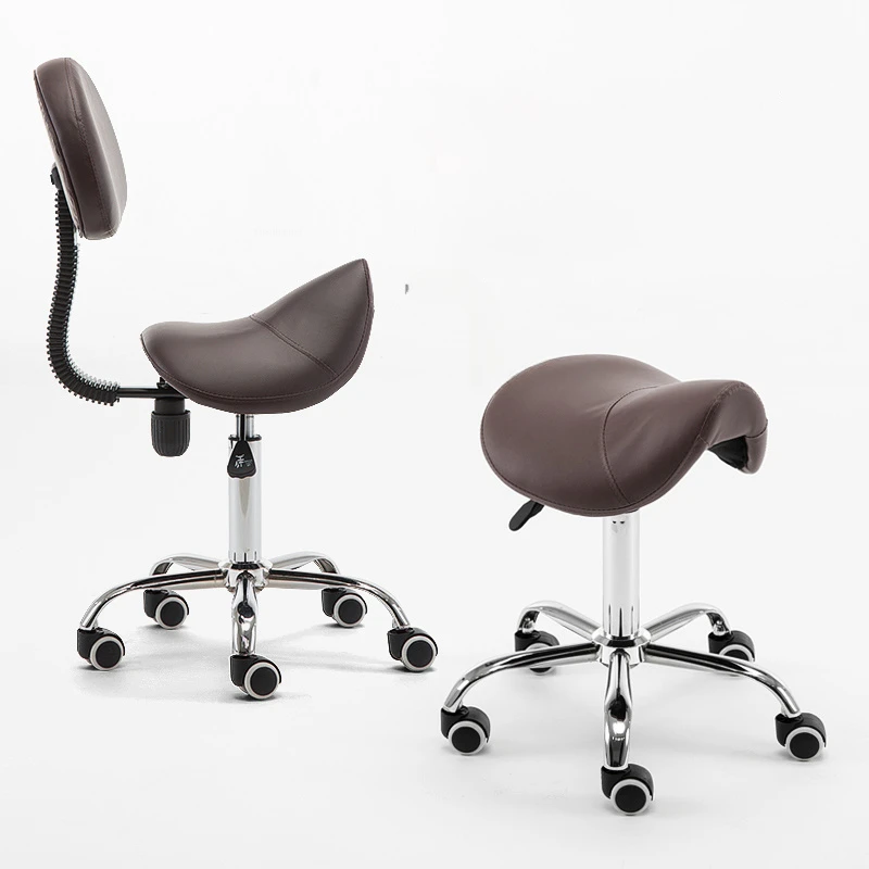 

Nordic Leather Horse Saddle Stool Office Work Stool Backrest Salon Furniture Adjustable Height Beauty Salon Esthetician Stool