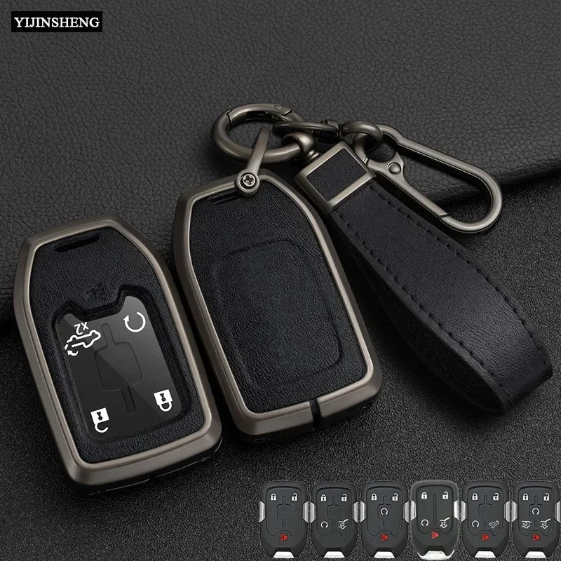 Funda de aleación de Zinc y cuero para llave de coche, carcasa para Chevrolet, Tahoe, Silverado, Suburban, Tahoe, GMC, Sierra 1500, 2500HD, 3500HD, Terrain Acadia