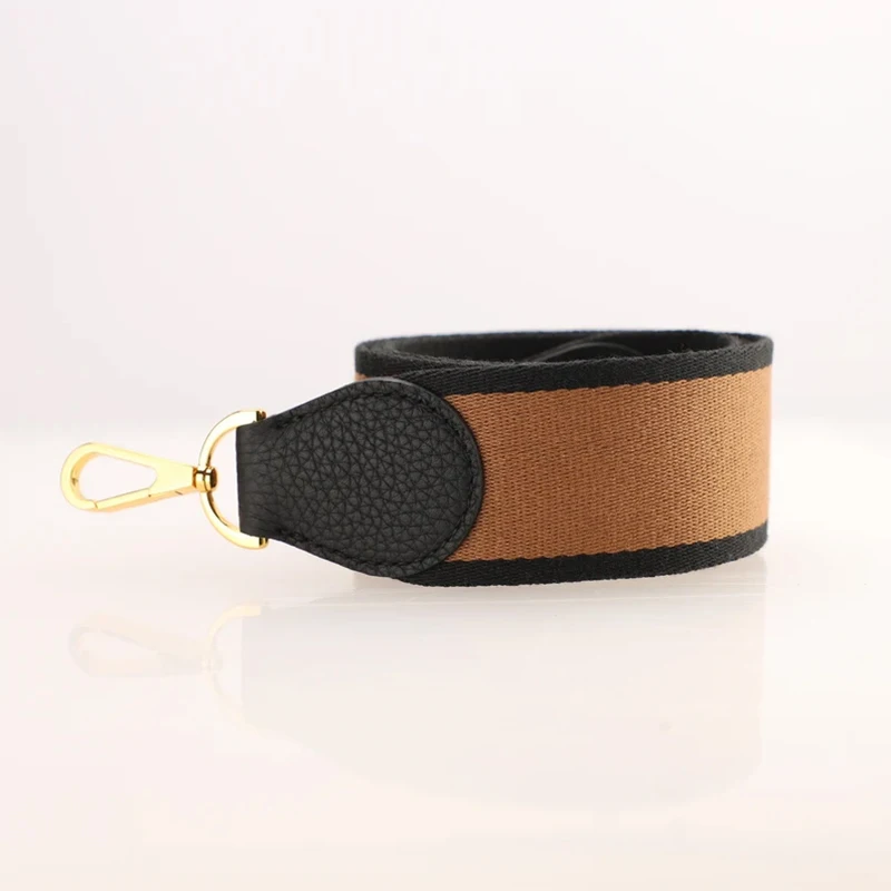 2" Wide Gold/Black Canvas And Togo Leather Shoulder Strap For Brand Bag，bag accessories for women's bag,Bag straps