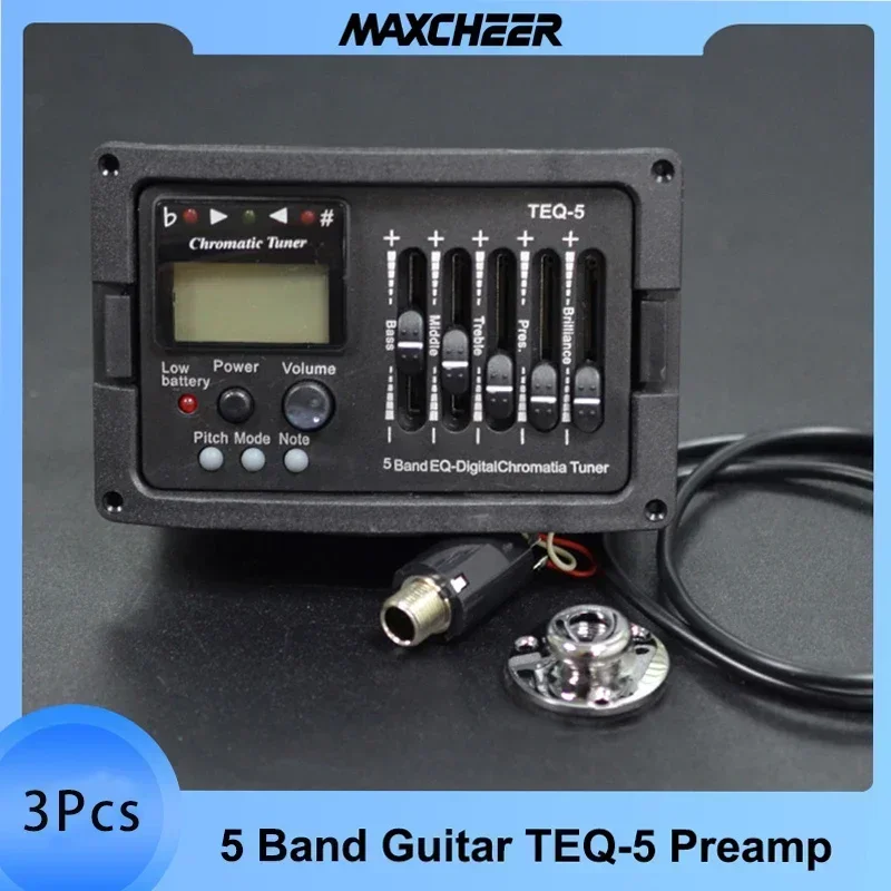 3Pcs 5-Band Acoustic Guitar Preamp EQ Equalizer Classical Acoustic Guitar Amplifier Digital Chromatia Blend Tuner Piezo Pickup