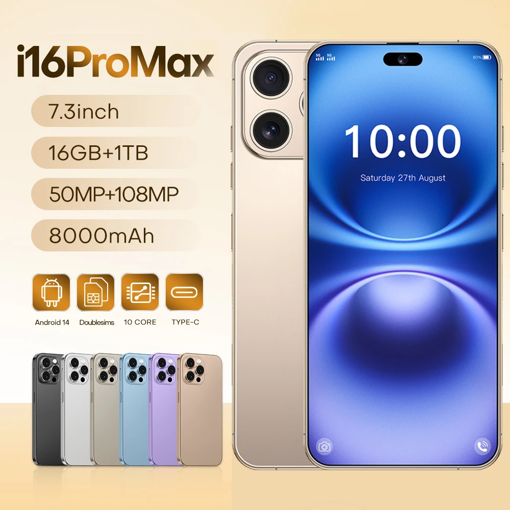 

2025 Original 22G+2TB Smartphone 7.3 in Case For I16 ProMax Full Screen 4G 5G Cell Phone 8000mAh Mobile Phones Global Version