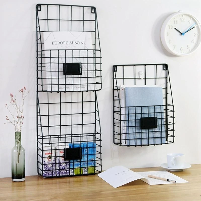 Mail Wire Basket Wall Mounted Magazine File Holder Document Shelf Rack
