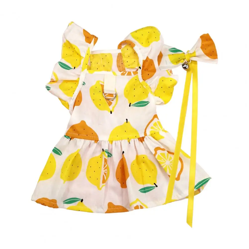 1 Set Lovely Pet Princess Dress Ruffle Sleeve Dress Up Adorable Lemon Print Pet Cat Dog Princess Dress