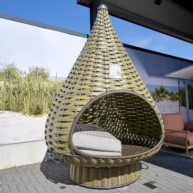 تصميم فاخر فريد من نوعه للحديقة من ألياف عش المنسوجة خفيفة الوزن ومقاومة للماء كرسي قائم خارجي 360 درجة من الألومنيوم #6