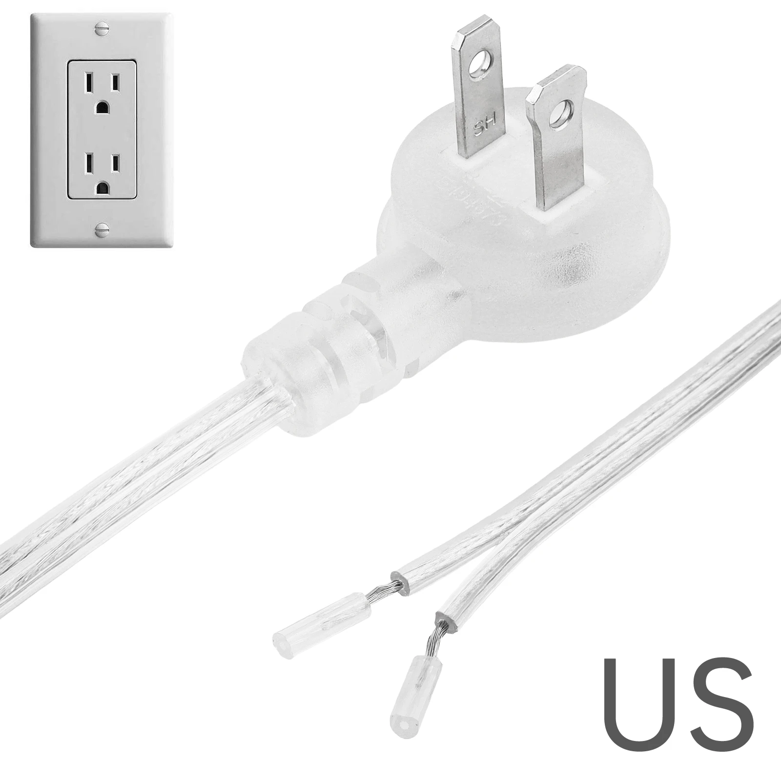 2.5M 90 Degree Right Angle Plug Cord ON OFF Switch SPT-2 18AWG Transparent Lamp Cord Replacement Extension Power Cable