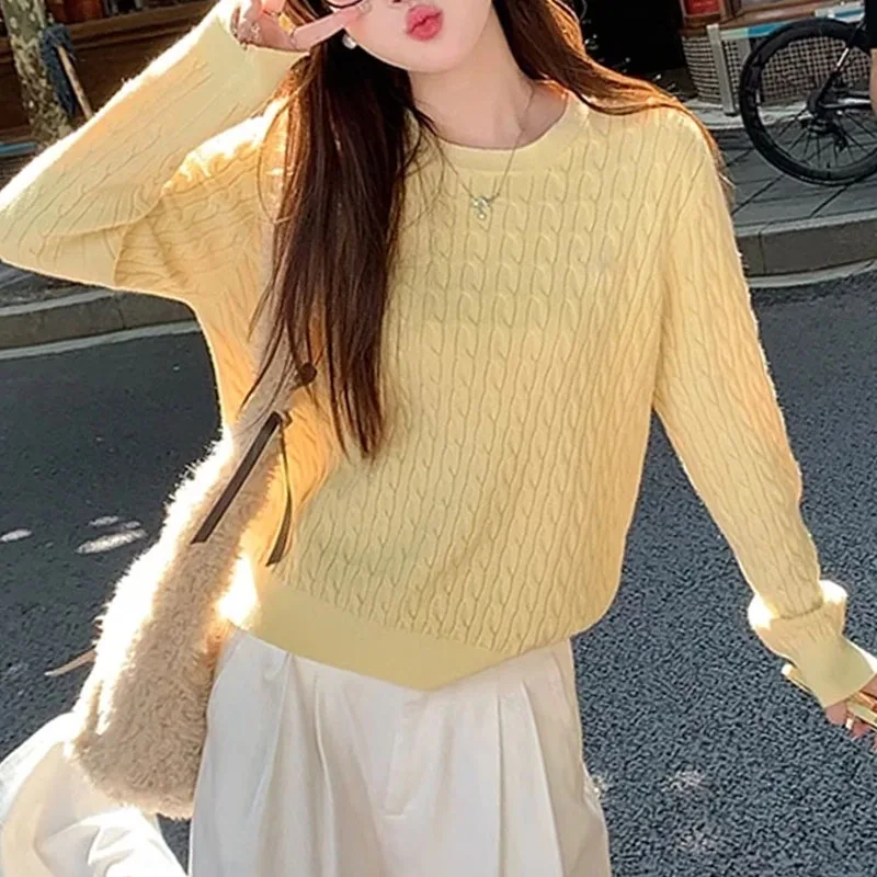

Sweaters Fashion O-Neck Black Knitted Sweater Women Pullovers New Long Sleeve Knit Sweater Pullover Women Tops Knitwears Q1076
