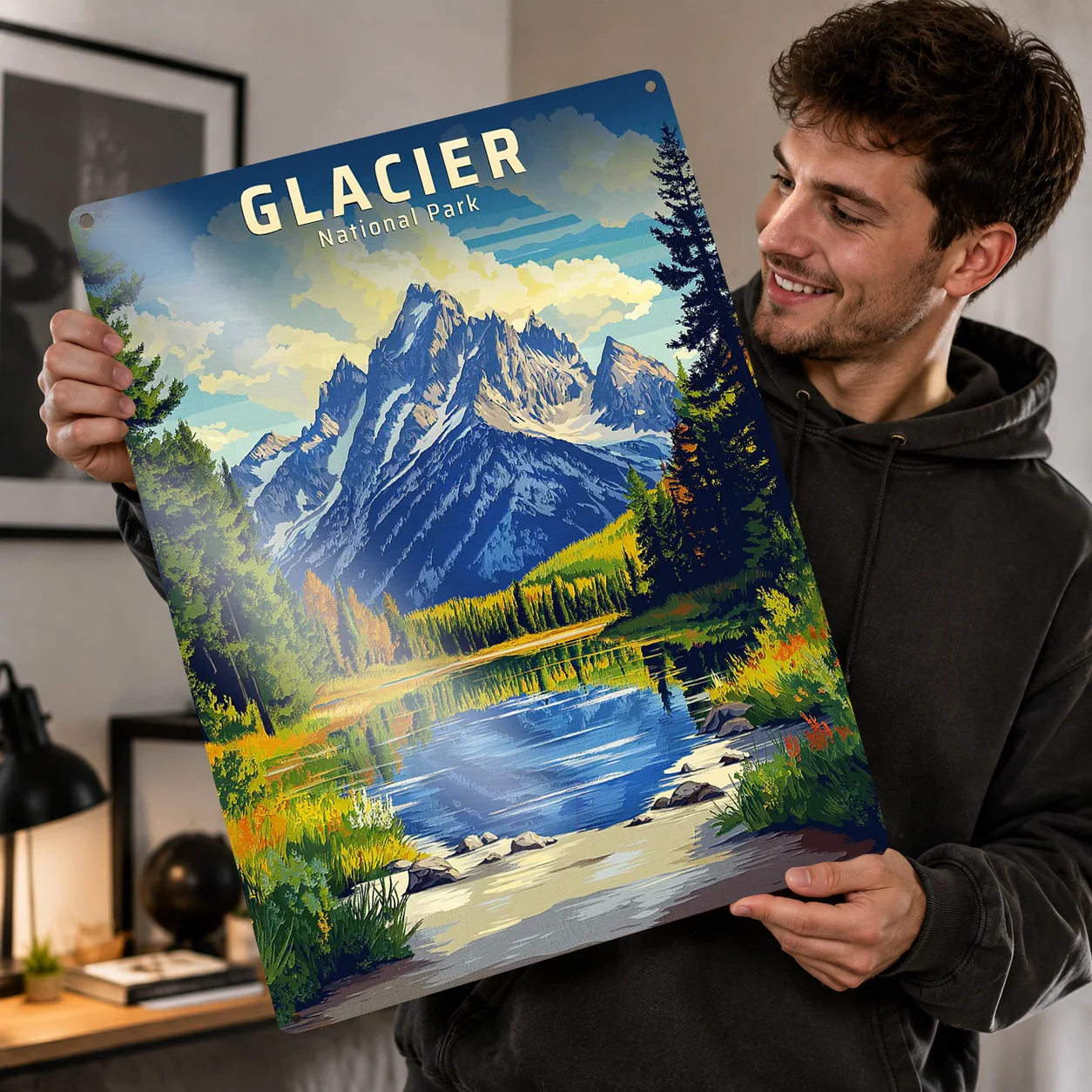 Glacier National Park Travel Personalized 3D Textured Metal Poster Wall Art Tinplate Sign for Funny Signs Home Decor Items House
