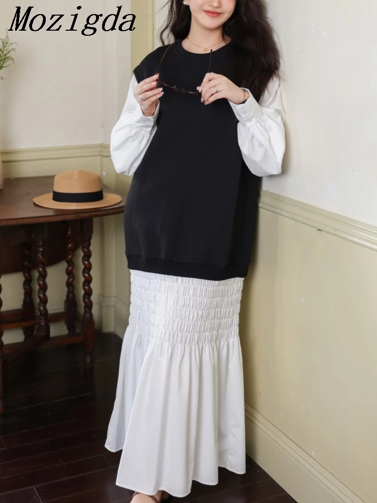 

Весенне-осеннее искусственное два комплекта лоскутное платье-рубашка женские корейские плиссированные свободные женские платья Vestidos