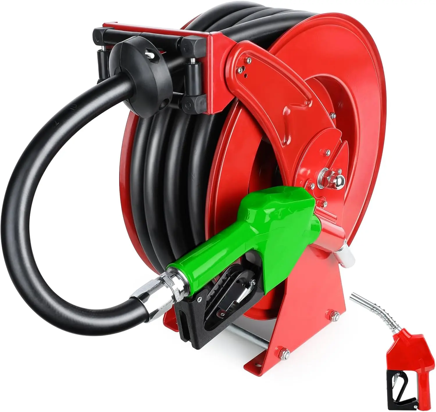 3/4“ X 50Ft Diesel Fuel Hose Reel Retractable With Fuel Nozzle, 3/4 Inch Fuel Transfer Pump Hose, Auto Swivel Rewind, Max 300