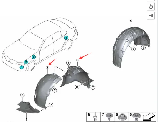 51717315730 51717340928 Front Right Set Mud Cover Wheelhousing Fender Liner Fit for BMW G20, G80, G28 316d 318i 320d