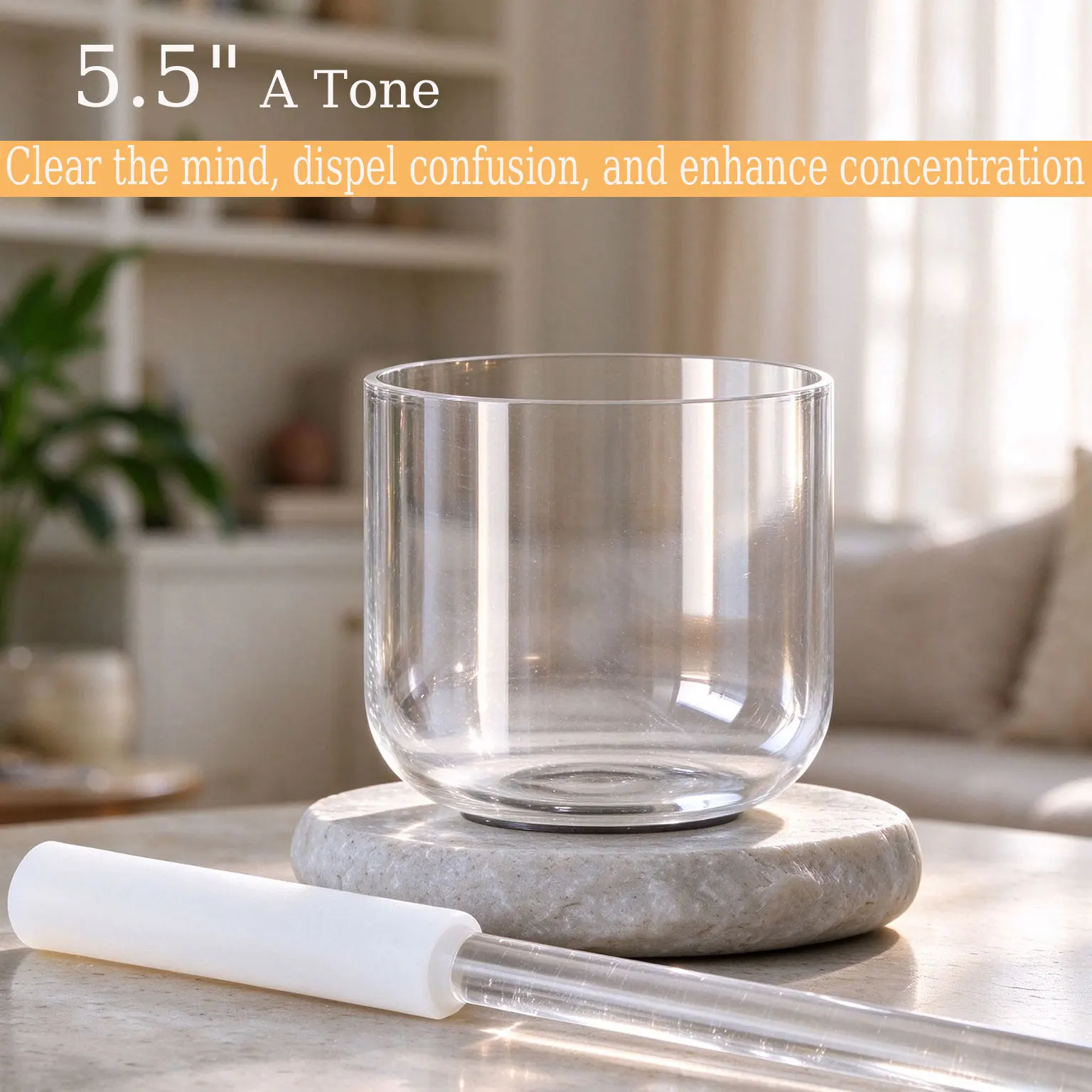 5.5 Inch A Note Clear Alchemy Crystal Singing Bowl,Transparent Sound Therapy for Meditation Yoga Third Eye Chakra Sound Healing