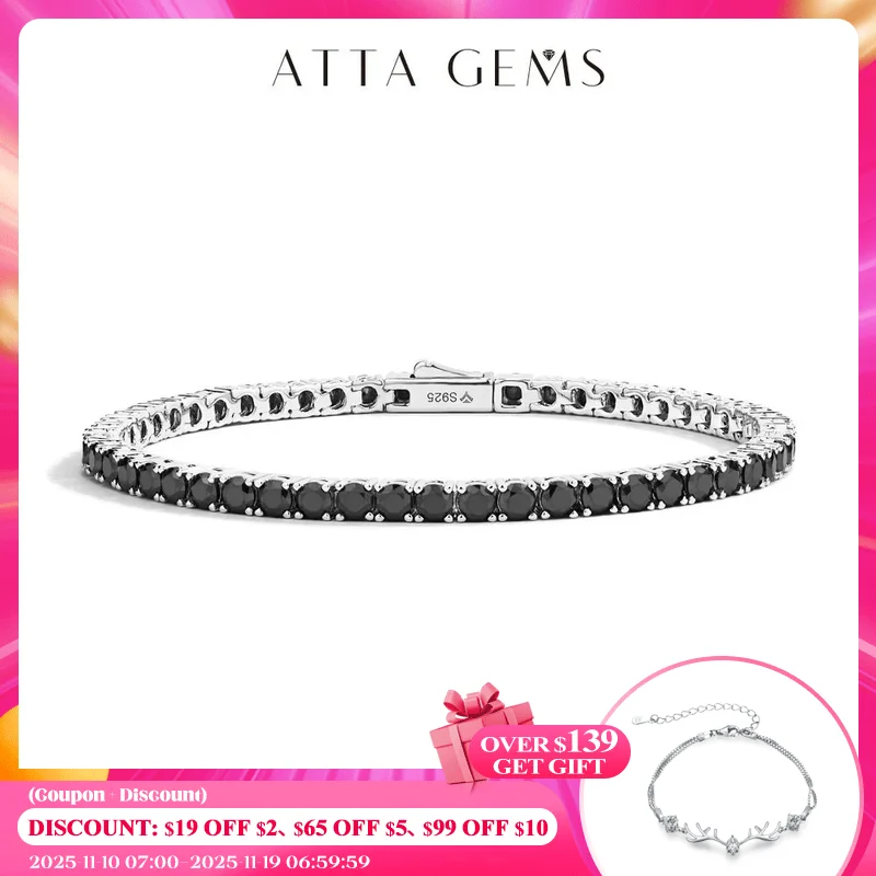 

ATTAGEMS Top Quality Round Cut 3.0mm 3.5mm Black Moissanite Tennis Bracelet For Man Women S925 Silver Pass Diamond Test Jewelry