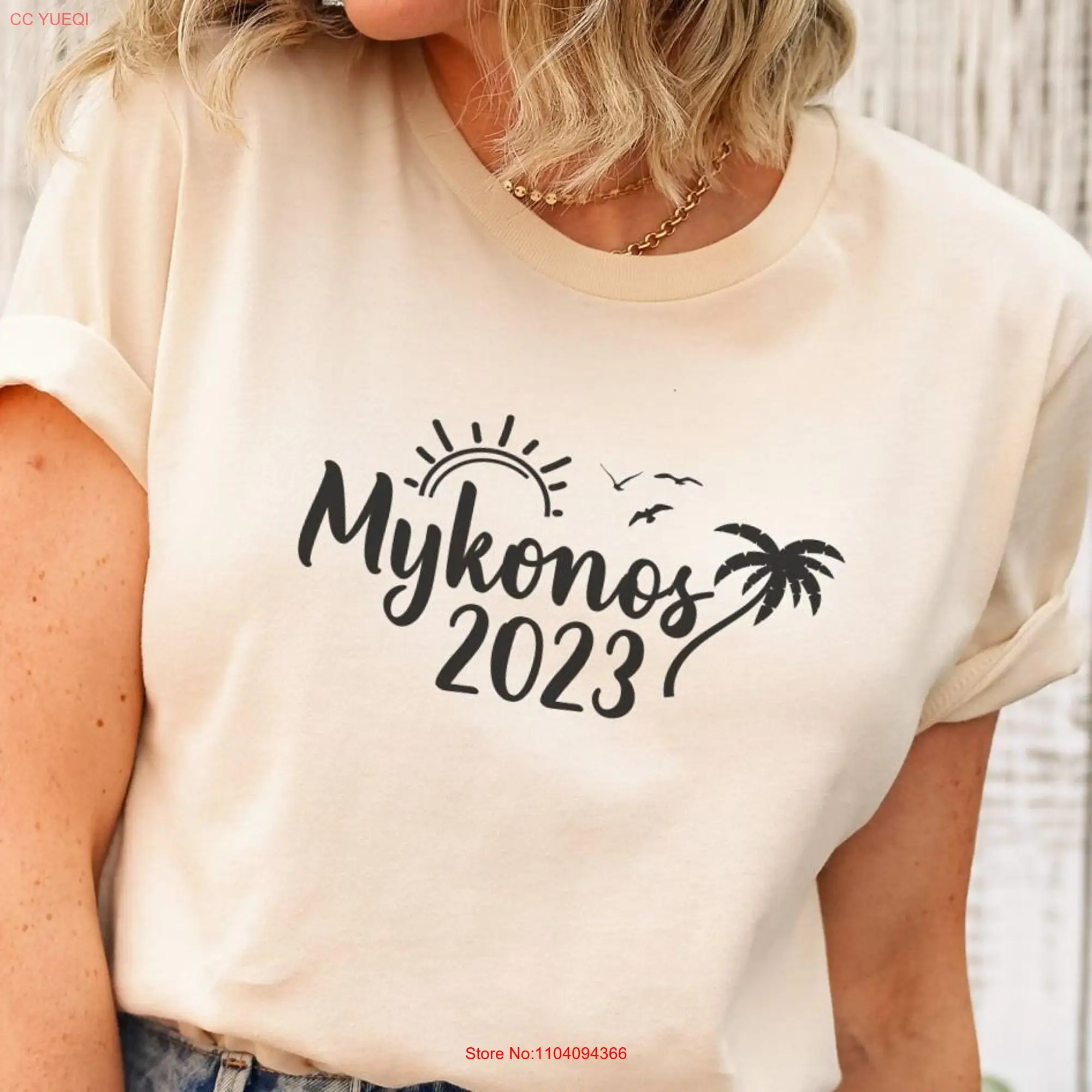 Mykonos T Shirt 2023 Windmills Greece s for Women Travel Summer Art gift souvenir long or short sleeves