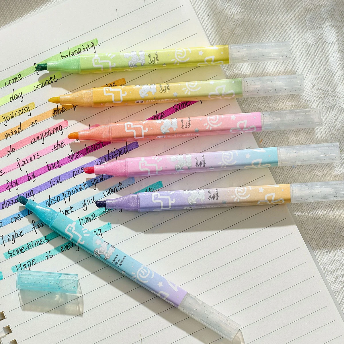6/12 Farben Kawaii löschbarer Glitzer-Textmarker, Meißelspitze, Textmarker, Sammelalbum, bemalt, Schreibwarenzubehör – Detail 5
