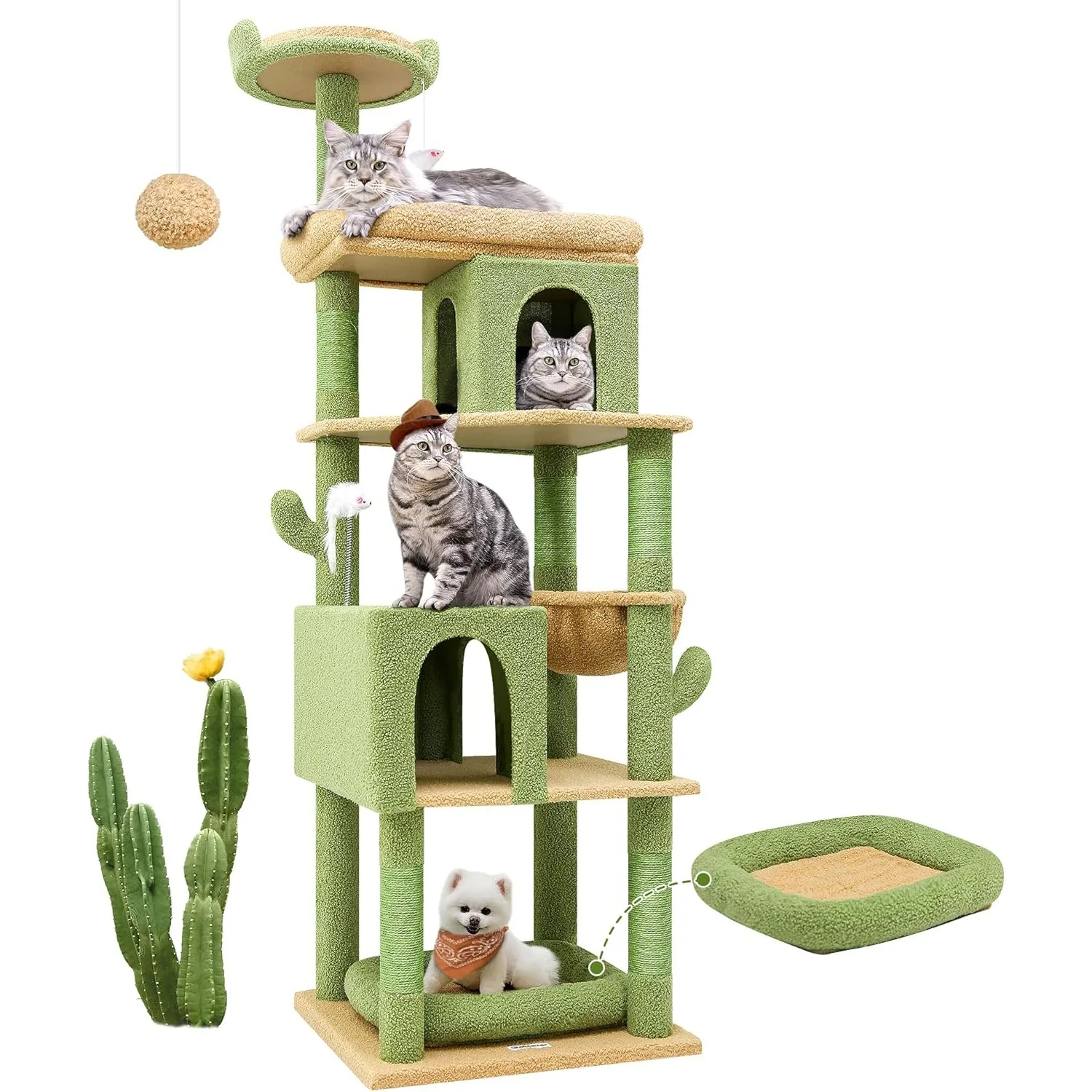 

Heavy Duty Cactus Cat Tree for Large Cats, Sturdy 72in Maine Coon Cat Tree for Large Cats with 6 Scratching Posts, Hammock