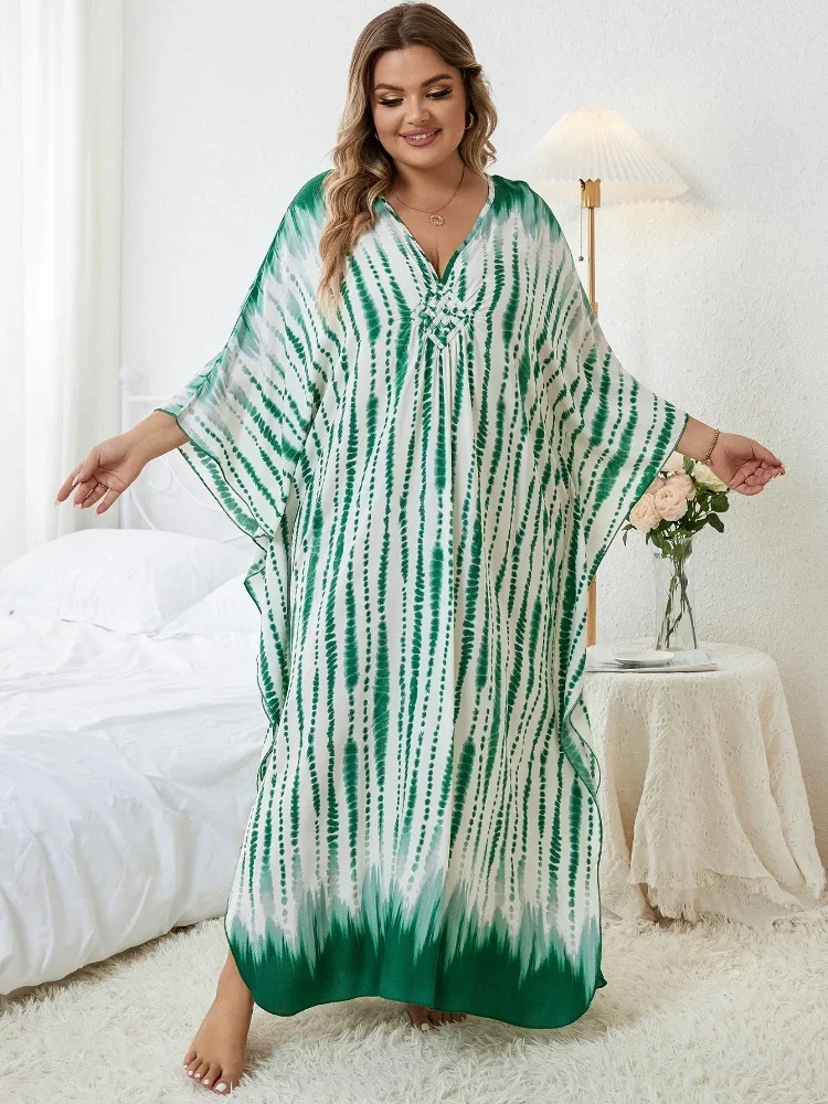 EDOLYNSA Striped Fashion Bat Sleeves Women's Kaftan Chinese Knot Auspicious Knot Robe Long Dress Party Moo Moo Dress Q1523