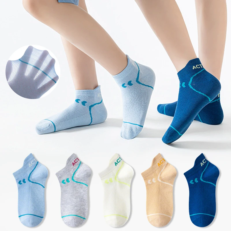 

5 Pairs Sport Kids Socks Summer Thin Breathable Soft Comfort Ankle Socks for Children Student Running Basketball Sports Socks