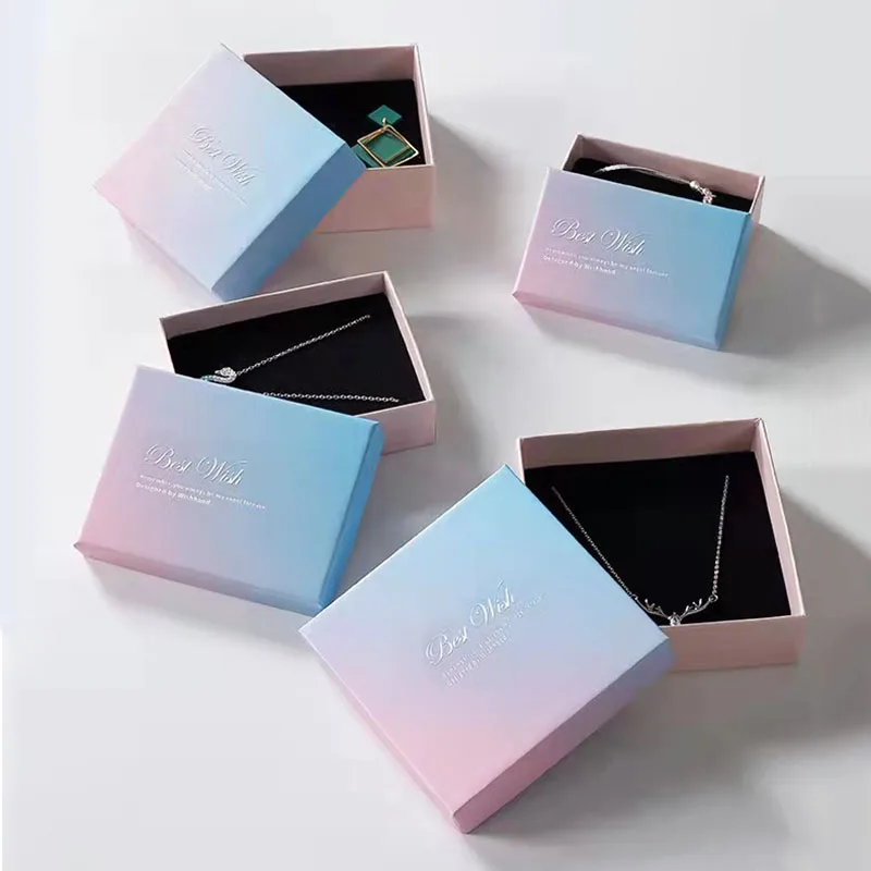 Pink Blue Jewelry Boxes Ring Earrings Gift Box Jewelry Organizers Gradient Storage Case Necklace Bracelet Packing Box Tote Bag