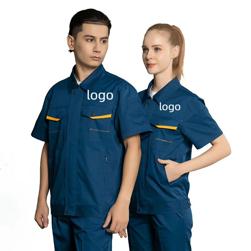 Summer Short Sleep Workshop Work Suit Uniform Coat Customized Name Printed Logo Factory Paint Repair Welder Jacket