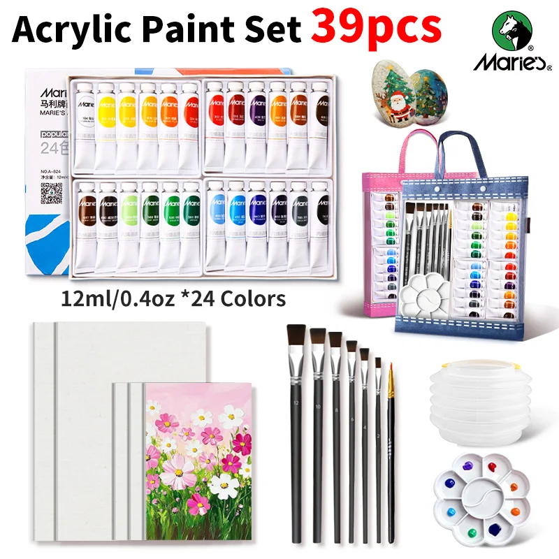 

Набор акриловых красок Marie, 39 шт., для детей, 12 мл/0,4 унции, высокое качество, для холста, дерева, яиц, поделок, профессиональный набор для взрослых, подарков