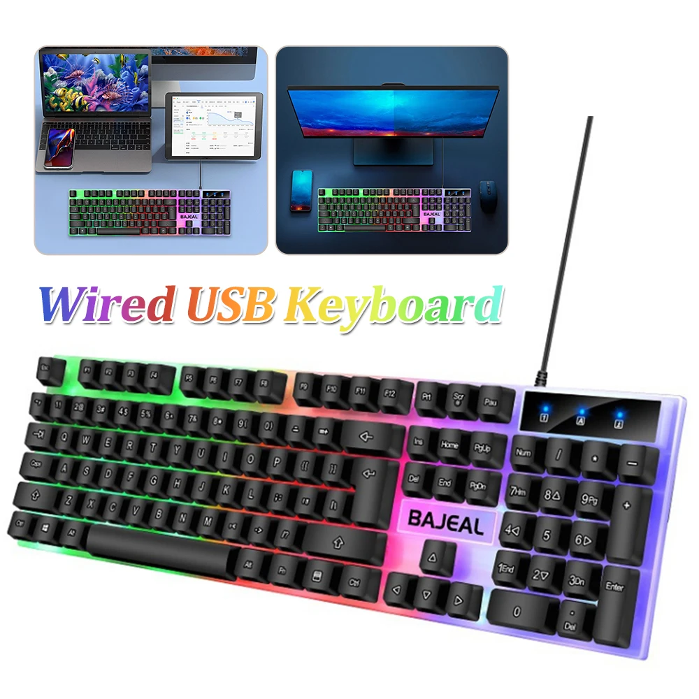 

Keys Wired USB Keyboard Seven Color Lights 1.5m Cable Backlit Keyboard 98 for Computer Laptop for PC Gamer Mechanical Keyboard