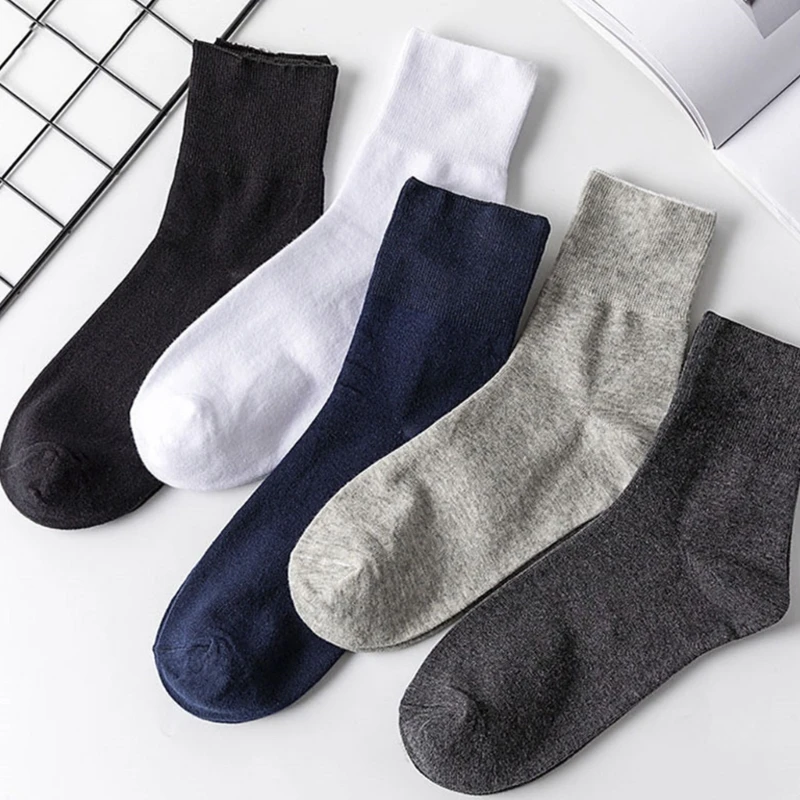 3 Pair Diabetic Extra Loose Ankle Socks No Binding Wide Top Stretched Seamless Solid Cotton Crew Socks for Women Mens