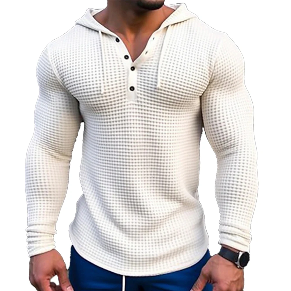 Sudadera con capucha para hombre, jersey de manga larga con botones, Color sólido, ropa de calle masculina, primavera y otoño