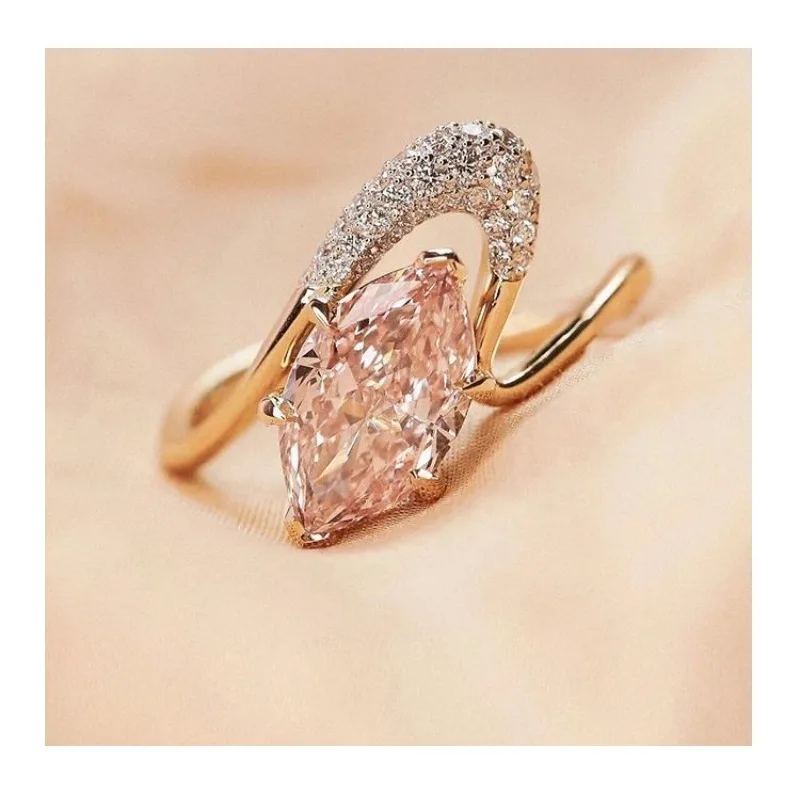 

Versatile New Simple Pink Diamond Ring Girl's Heart Ring Fashion Niche Design Wedding Ring Premium Light Luxury Ring