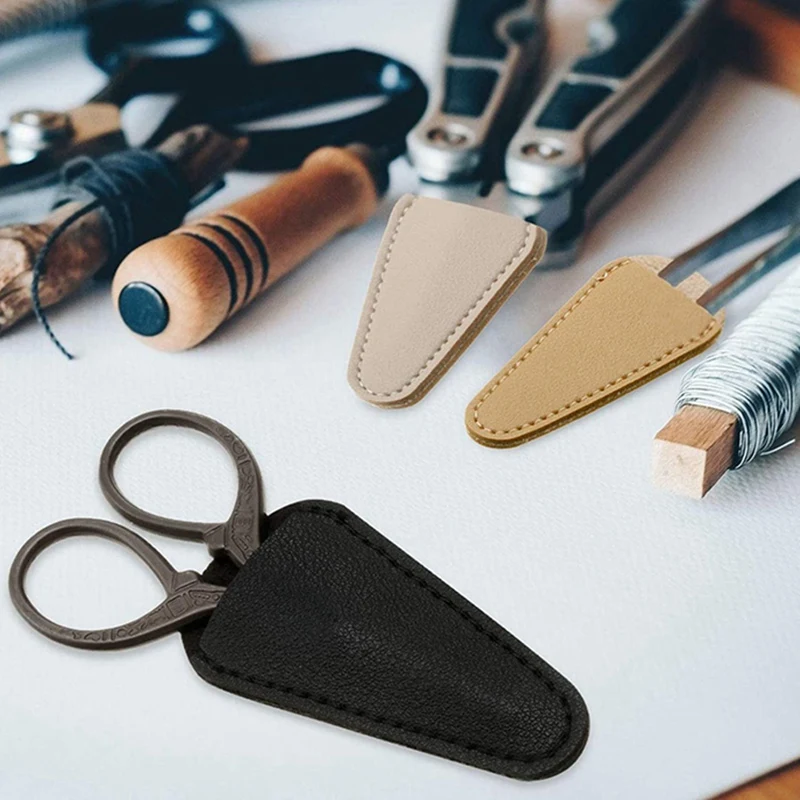 Scissors Sheath Safety Leather Scissors Cover Sewing Scissor Sheath Portable Tool(Black,Gray And Light Apricot) 12 Pcs