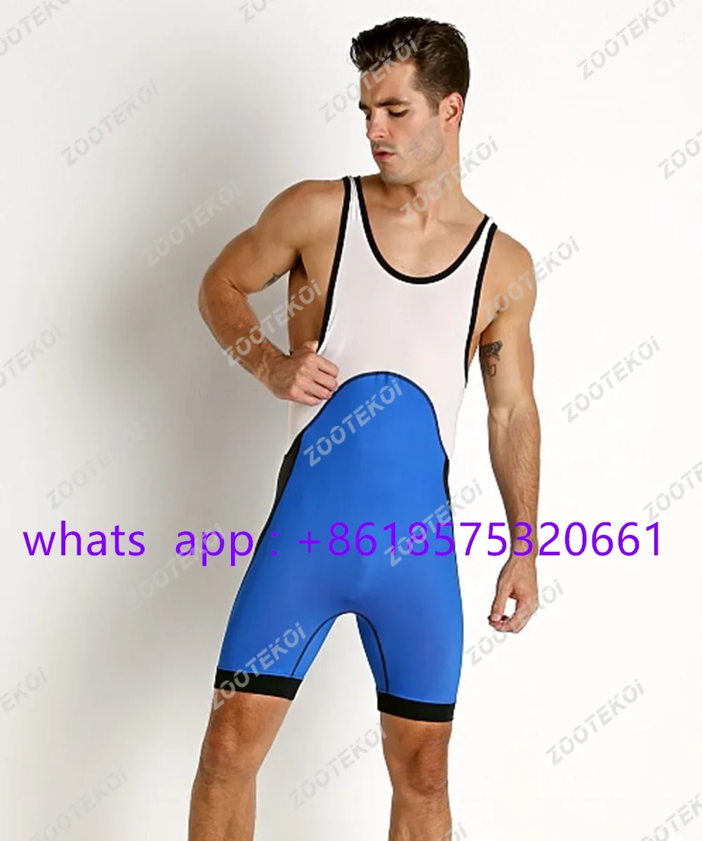 Men One-piece Leotard Sports Workout Bodysuit Wrestling Singlet Fitness Jumpsuit Elastic Powerlifting Boxing Tights Overalls