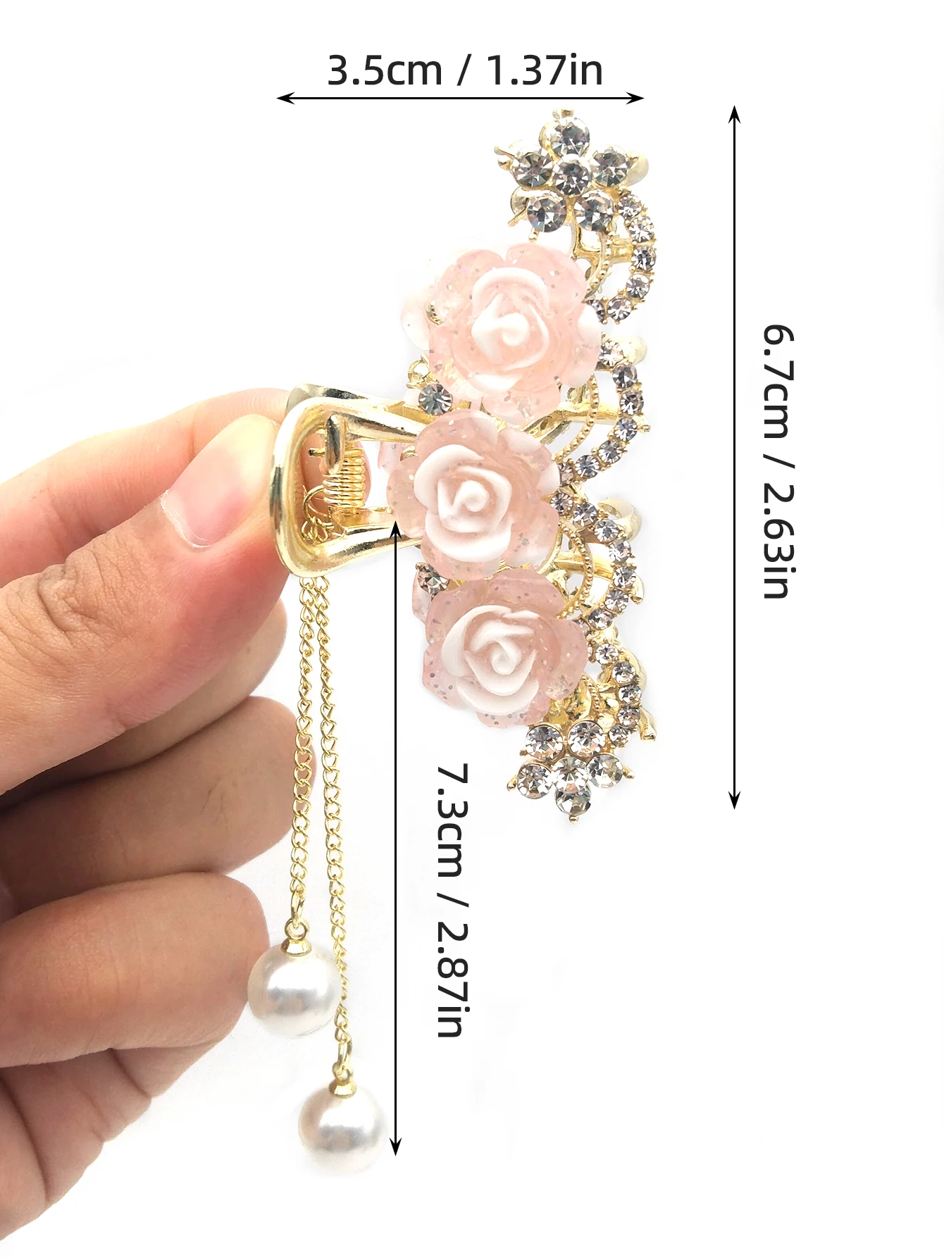 مخالب شعر أنيقة من اللؤلؤ على شكل زهرة كريستالية من Exqusite للنساء والفتيات ، إكسسوارات شعر على شكل ذيل حصان ، أزياء الحفلات ، 1: 1