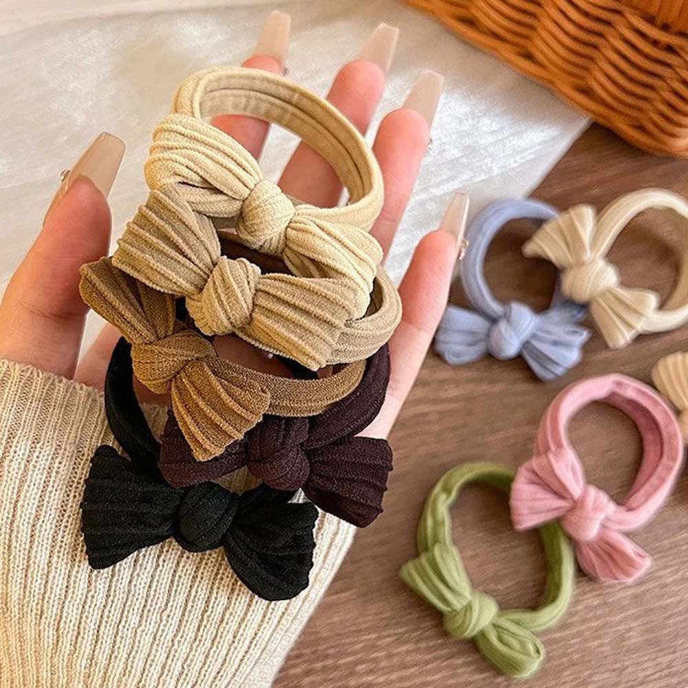 5pcs Candy Color Bowknot Hair Ties Set Baby Seamless Elastic Soft Ponytail Holders Rubber Band For Toddler Girls Summer Headwear