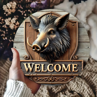 Round Metal Welcome Sign - Rustic Boar Design, HD Print, Weatherproof, Pre-Drilled for Easy Installation, Housewarming Gift